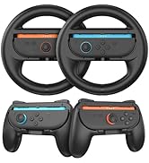 JDGPOKOO 2PCS Joy Con Grips and 2PCS Steering Wheels Compatible with Nintendo Switch 2 Joy Con Co...
