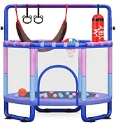 Yohood 55" Trampoline for Kids with Enclosure, 6-in-1 Toddler Trampoline Indoor Outdoor, Upgrade ...