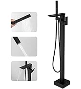 RUMOSE Matte Black Bathtub Filler Freestanding Tub Filler Floor Mount Tub Faucet Waterfall Free S...