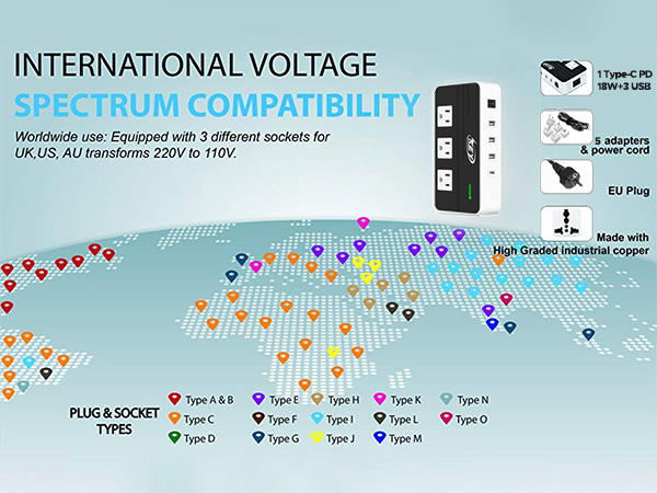 travel adapter for 230 oversea countries
