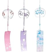 BENECREAT 3pcs Japanese Wind Chimes Pink Blue Light Purple Flower Wind Bells Handmade Glass Penda...
