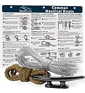 Deluxe Nautical Knot Tying Kit - Waterproof Nautical Knot Guide, 6" Boat Cleat, Jute &amp; Poly Ropes...