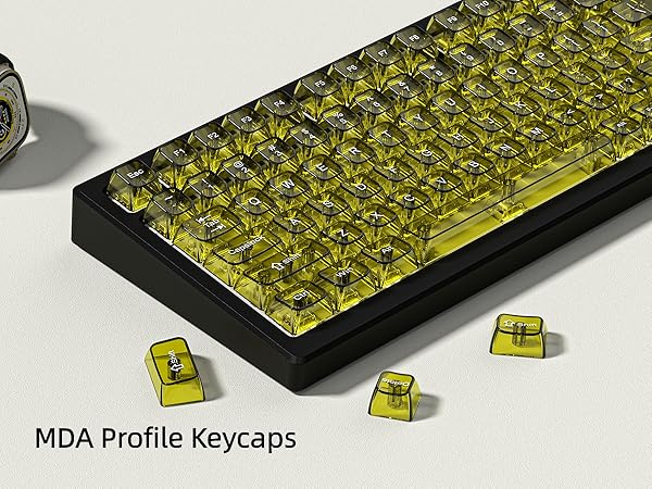 Dark Yellow Clear keycaps,Transparent MDA Ceramic Jelly Key caps Set,Shine Through keyboard caps