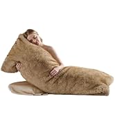 Shaggy Faux Fur Body Pillow Cover(No Filling),Fluffy Fox Golden with Brown Tipped Plush Body Pill...