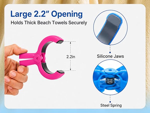 Large 2.2 inch opening beach towel clips for thick beach towels
