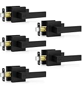 Plustool 5 Pack Matte Black Door Handles, Keyless Interior Door Knobs, Privacy Door Lever Lockset...