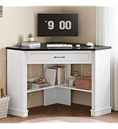 SEDETA 31.5" White Corner Desk, Small Corner Desk for Small Space, Farmhouse Triangle Computer De...