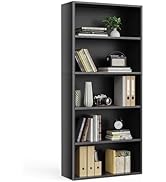 Sweetcrispy Industrial 5 Shelf Bookcase - Large 53 Inch Tall Floor Standing Open Bookshelf with A...