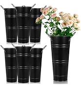 6Pcs Black Galvanized Metal Vases 9in Farmhouse Flowers Bucket Vase with Handles Rustic Tin Flowe...