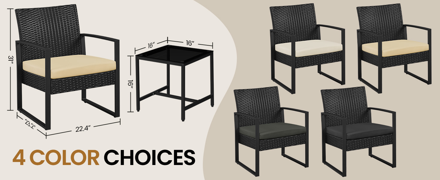 3-Piece Patio Set Rattan Chairs &amp; Table