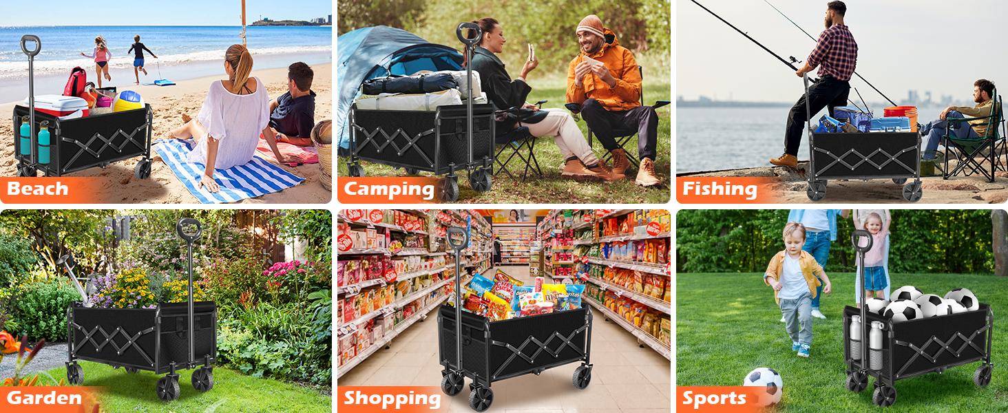 Collapsible Wagons Carts Foldable Wagon, Foldable Wagon Cart with Wheels, Folding Wago