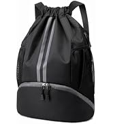 Hoedia Sports Drawstring Backpack - String Swim Gym Bag with Shoes Compartment and Wet Proof Pock...