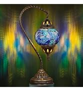 Marrakech Vintage Morrocan Lamp with Tiffany Style, Handmade Turkish Table Lamp with Swan Neck Br...