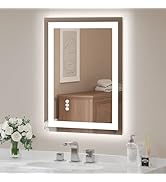 USHOWER LED Bathroom Mirror 24x32 Inch Tempered Glass - Frameless LED Backlit Lighted Mirror for ...