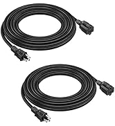 2-Pack 15ft Extension Cord Outdoor Belllights 16 SJTW AWG Heavy Duty Power Cord 3 Prong, NEMA 5-1...