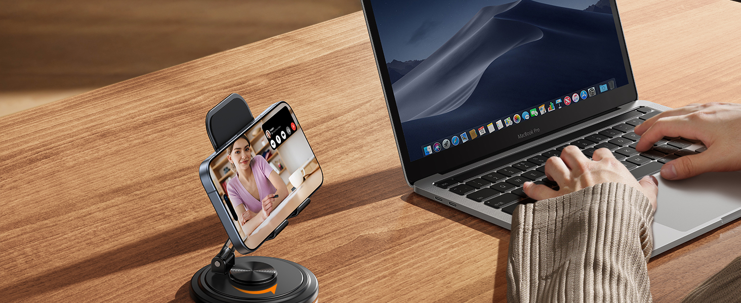 Lamicall Adjustable Phone Stand For Desk - 360 Rotating Foldable Phone Holder Desktop Portable