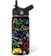 Game Gifts for Boys Girls, 16oz Water Bottle with Straw Lid, Gamer Insulated Bottle for Kids, Lea...