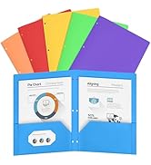 Cesil 6 Pack Folders with Pockets 3 Hole Punched, Plastic Pockets Folders for 3 Ring Binder with ...
