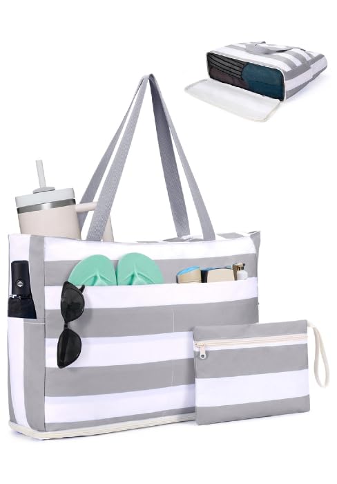 grey beach tote bag