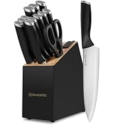 Diamosteel Black Knife Set, 13 Pieces Knife Block Set with Built-in Sharpener Scissors for Kitche...
