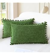 CaliTime Throw Pillow Covers Decorative 20 X 12 Inches Pack of 2 Cozy Solid Dyed Soft Chenille Cu...