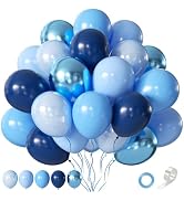 CVPARTYON Blue Balloons 60 pcs 12 Inch Light Navy Baby Pearl Blue Metallic Latex Balloons Garland...