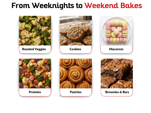 One baking sheet for savory roasts and sweet treats, from veggies to pastries