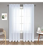 White Sheer Curtains 84 Inches Long for Living Room 2 Panels Set Rod Pocket Semi Transparent Wind...