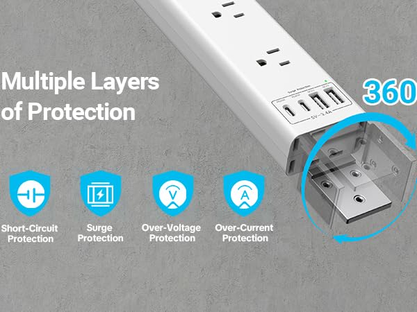 360 Rotatable Mountable Surge Protector Power Strip