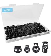 40Pcs Cord Lock, Plastic Cord Locks for Drawstrings, Black Spring Toggle Stopper with 4 Sizes, El...