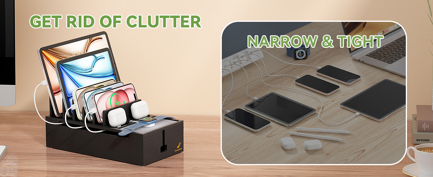 Pezin & Hulin Bamboo Charging Station Organizer for Multiple Devices Desktop Docking Charging Stand