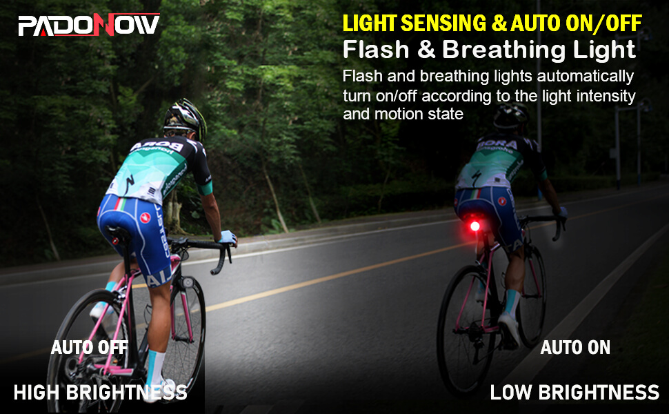 auto on off bike bicycle tail rear back led light sensing smart motion sensor red riding daytime 