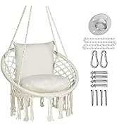 JoyView Macrame Chair Hanging Swing Chair Max 330 Lbs Hammock Chair with 2 Cushions and Hardware ...