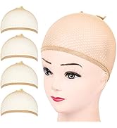 FANDAMEI Wig Cap, 4PCS Light Brown Mesh Wig Cap Net, Closed End Hair Mesh Net Wig Caps, Liner Wea...