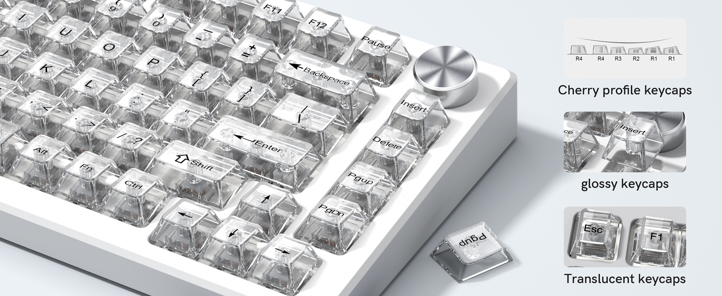 White Clear Keyboard keycaps,Transparent Key caps,Crystal Jelly Keycap Set,Shine Through Key caps