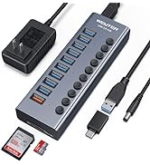 WENTER USB 3.0/USB C Hub with SD/TF Card Readers, 10 Port Powered USB Hub (9 USB 3.0 Data Transfe...