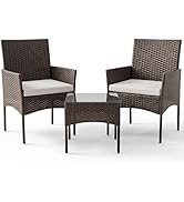 Sweetcrispy 3 Piece Patio Furniture Set, All-Weather Outdoor Wicker Bistro Set with Removable Cus...