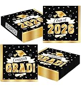 50 Pack Blackgold Graduation Napkins, 6.5" X 6.5" Graduation Decorations 2026, Disposable Cap Rib...