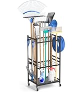 DAOUTIME Garden Organizer With Wheels, Yard Tower Rack for Garage Storage, Up to 35 Long-Handled ...