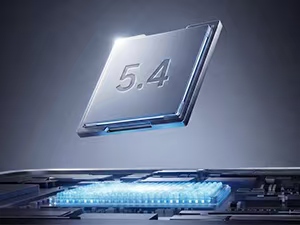Text reads '5.4' on translucent blue chip or circuit board component against dark background with blue lighting effect.