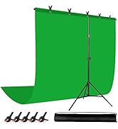 JEBUTU Green Screen Backdrop with stand for Streaming, 6.5X 10ft (WxH) Protable Green Screen with...