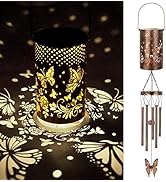 Butterfly Wind Chimes for Outside, 39" Solar Wind Chimes Gifts for Mom Flower Garden Decor LED Li...