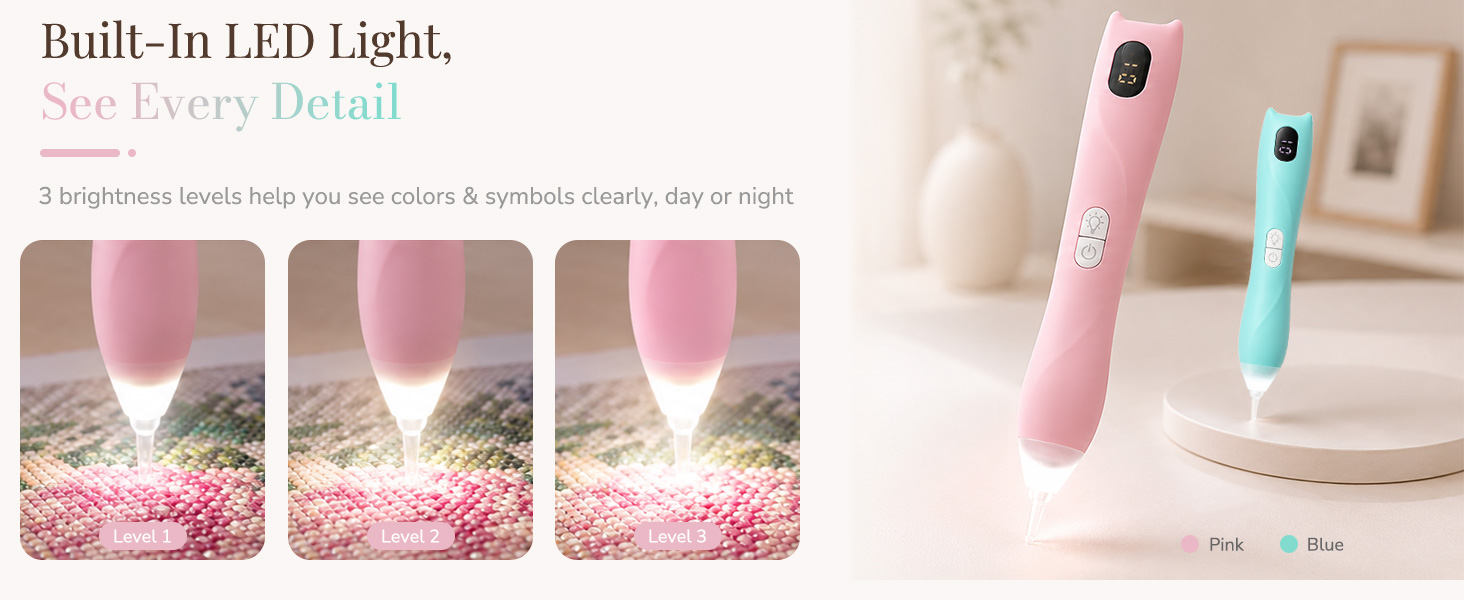 Electric Diamond Art Vacuum Pen with Adjustable Light, 3 Brightness Levers Diamond Painting Pen Tool