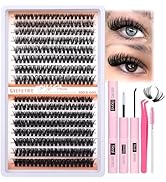 Eyelash Extensions Kit 320Pcs Volume Lash Extensions Kit 50D+60D Lash Clusters D Curl Individual ...