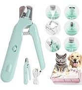 2-in-1 Dog Nail Clippers &amp; Grinder with LED Light, Quiet Electric Rechargeable Cat Nail Trimmer w...