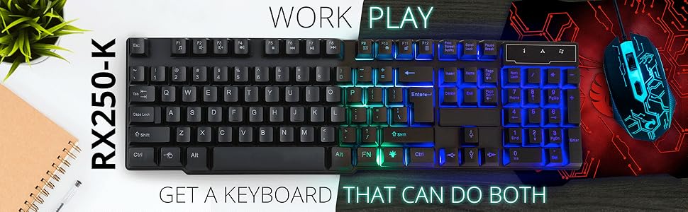 Orzly RX250 LED Backlit gaming keyboard for PC Desktop PS5 PS4 PlayStation Xbox Series One 