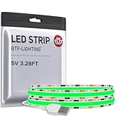 BTF-LIGHTING FCOB USB Powered Green Color COB LED Strip Lights 3.28FT 320LEDs 5V 8mm Width 90+ Hi...