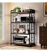TIFFLOI 4-Tier Rustic Brown Bakers Rack, Black Frame, Top Power Outlet, 70lbs/Shelf, 2 Adjustable...