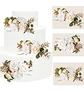 3PCS Cake Flowers Toppers - White &amp; Champgne Artificial Roses Flower Arrangements, Cake Decoratio...