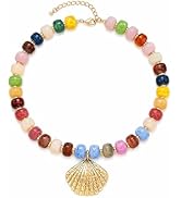 Jekvill Chunky Beaded Necklaces for Women Fashionable Boho Beaded Necklace Summer beach shell Nec...